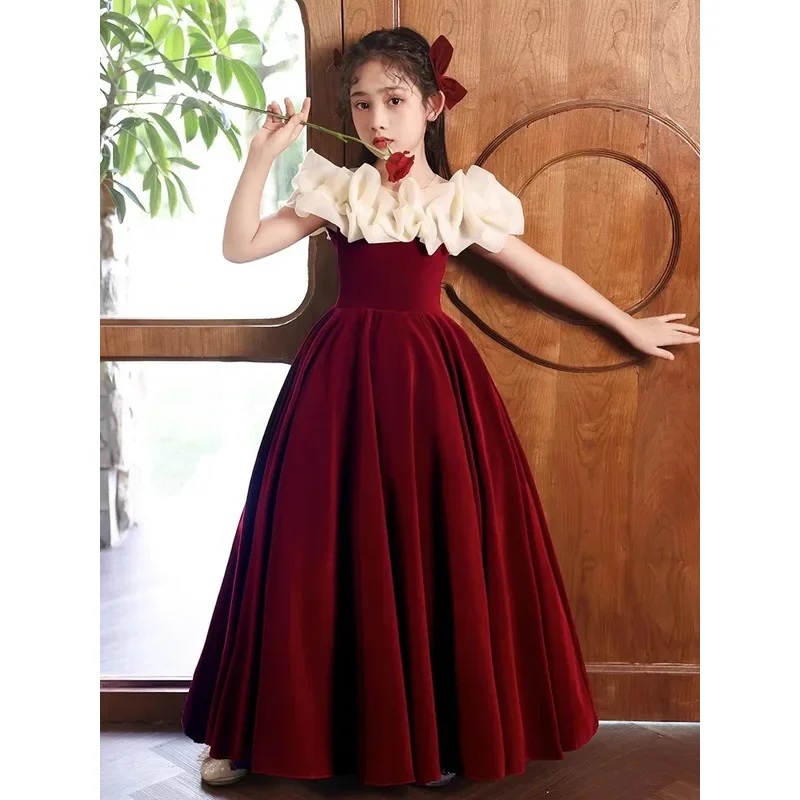 Baby Girl christmas Dress red velvet birthday Party Wedding children Beauty Pageant Princess Ball Gown evening dress