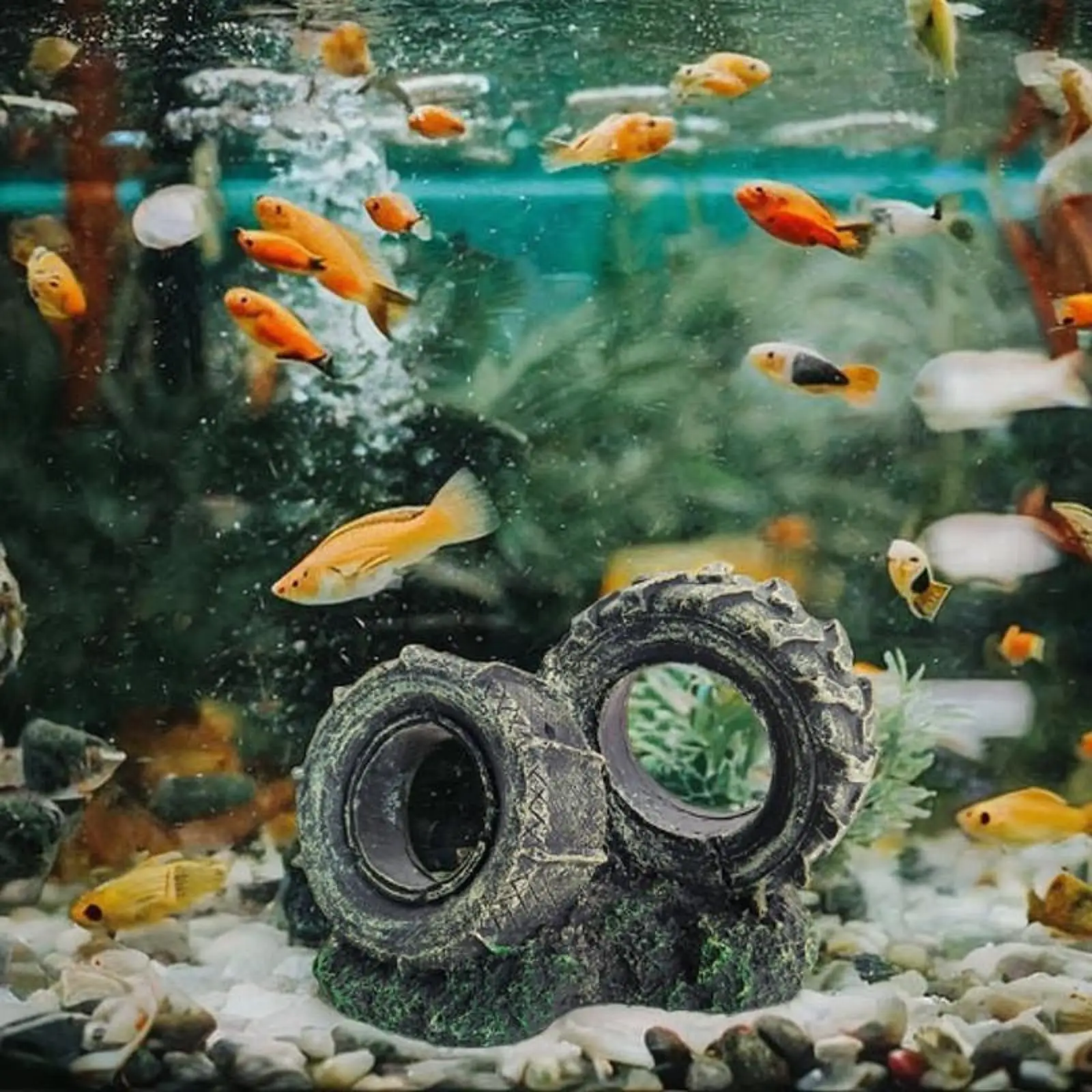 Aquarium Decor Resin Tyre Shape Cave Hide Multifunctional Aquarium Tank Landscaping Decoration Hideout for Home Indoor Garden