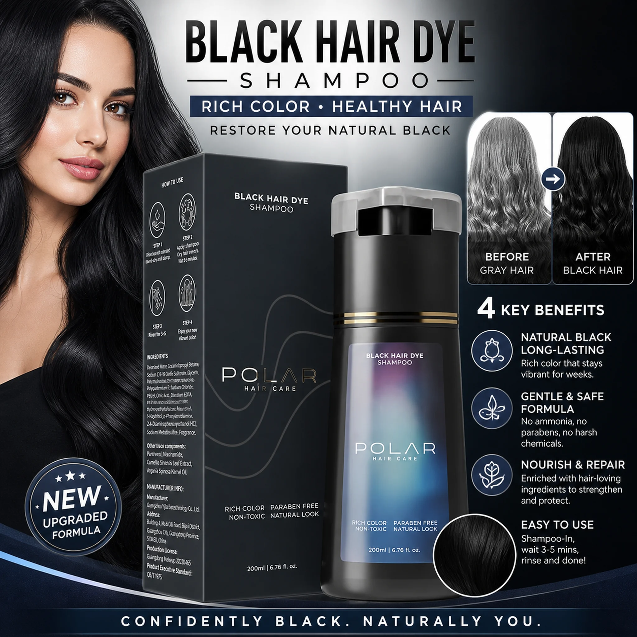 Nourishing Gray Cover Hair Shampoo Kit – Semi-Permanent Natural Color, Supports Healthy and Vibrant Look with Gentle Care