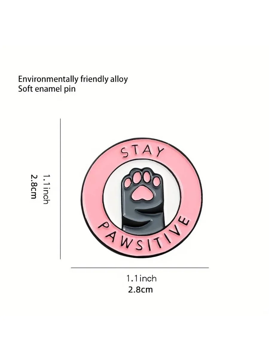 STAY POSITIVE Animal Badge High End Pink Women Lady Girl Cat Kitten Paw Claw Brooch Label Pins Cartoon Deco Jewelry Accessories