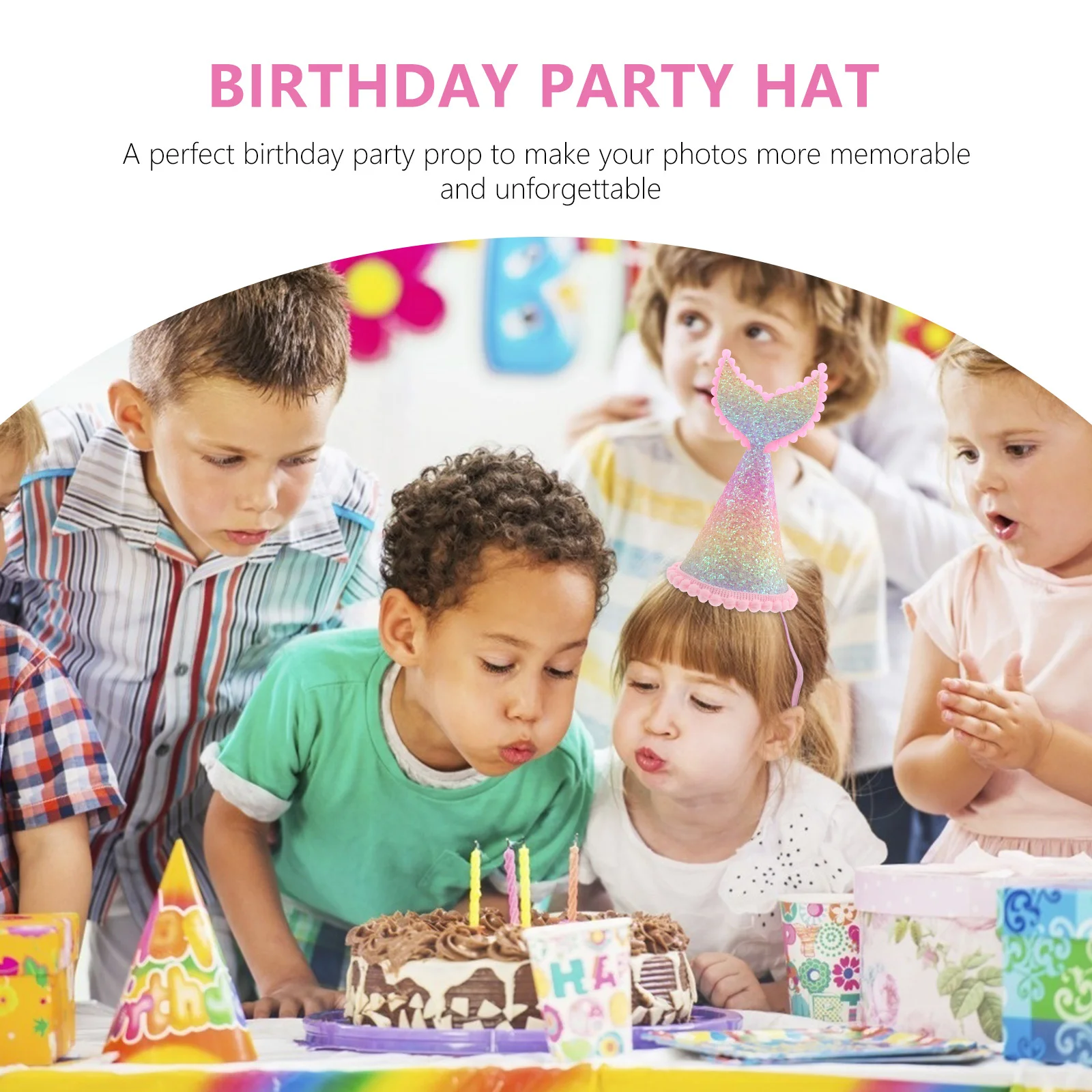 

2Pcs Mermaid Birthday Party Hat Glitter Photo Prop Material Perfect for Boys Girls Adults Celebration Festival