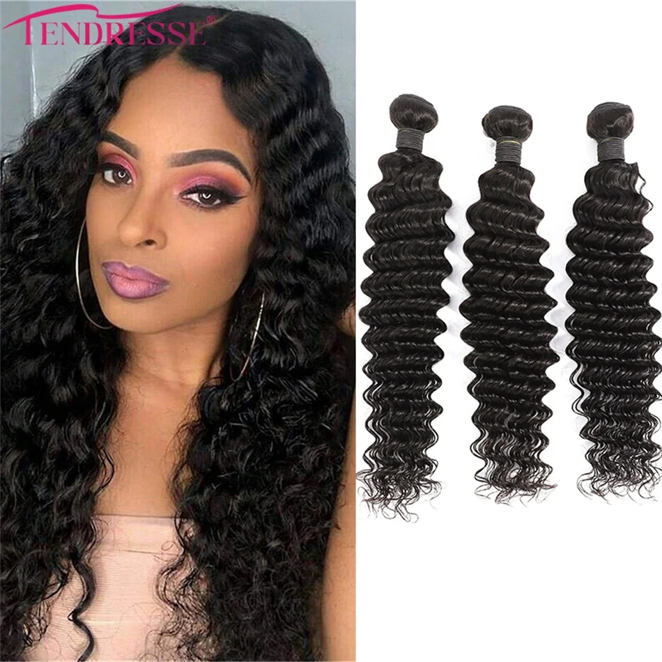 

Tendresse 100% Brazilian Hair Deep Wave 3 Bundles Ombre Deep Wave Human Hair Bundles Double Weft Brown Deep Curly Weave Bundles