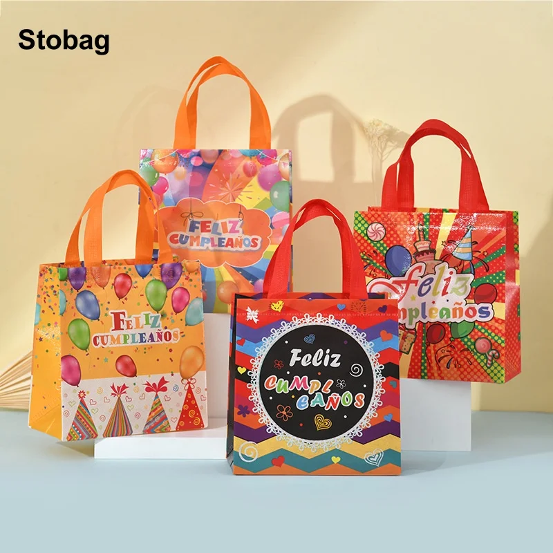 

StoBag 8/20pcs Happy Birthday Non-woven Bags Tote Gift Cake Package Fabric Kids Waterproof Storage Reusable Pouch Party Favors