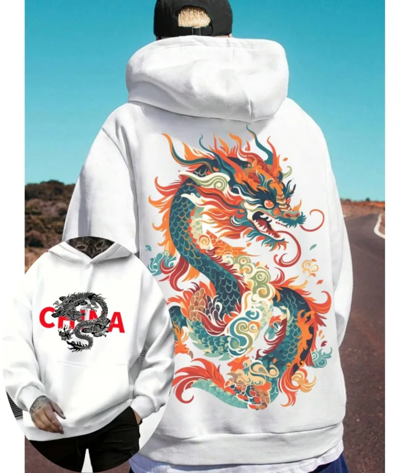 

25 винтажных гангстеров в китайском стиле с принтом HD спереди и сзади с карманами, утолщенная повседневная свободная осенне-зимняя домашняя толстовка с капюшоном 2yk