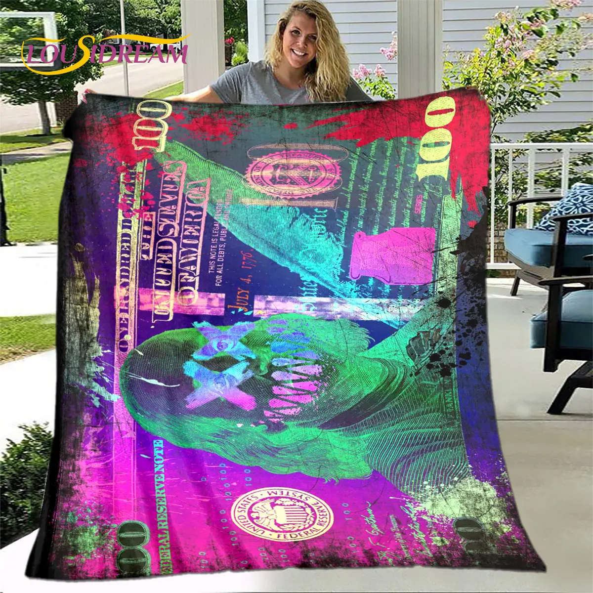 3D Đồng Đô La Tiền Hoa Văn Chăn, Dép Nỉ Chăn Ném Chăn, trẻ Em Chăn Ủ Ấm Cho Nhà Phòng Khách Phòng Ngủ Giường Sofa Dã Ngoại