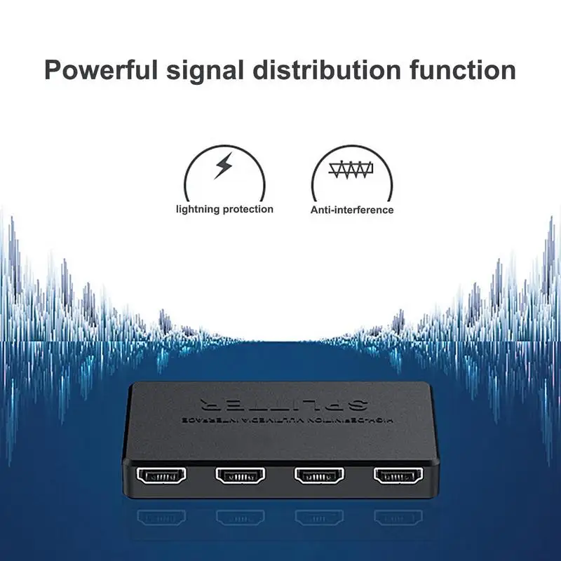 Разветвитель 1 в 4 выхода Видеоразветвитель-переключатель Разветвитель 4K Plug & Play Дизайн 4K 30 Гц 1 вход на 4 выхода для монитора