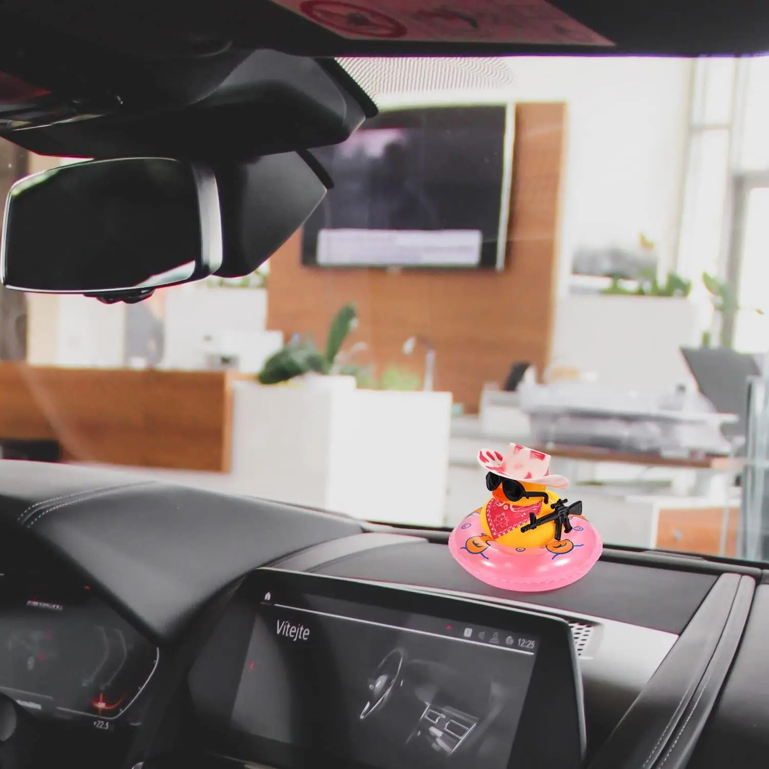 Rubber Duck for Car Dashboard Decoration Squeaky Duck Toy Yellow Duck Car Accessories Decorations Hat Scarf Glasses