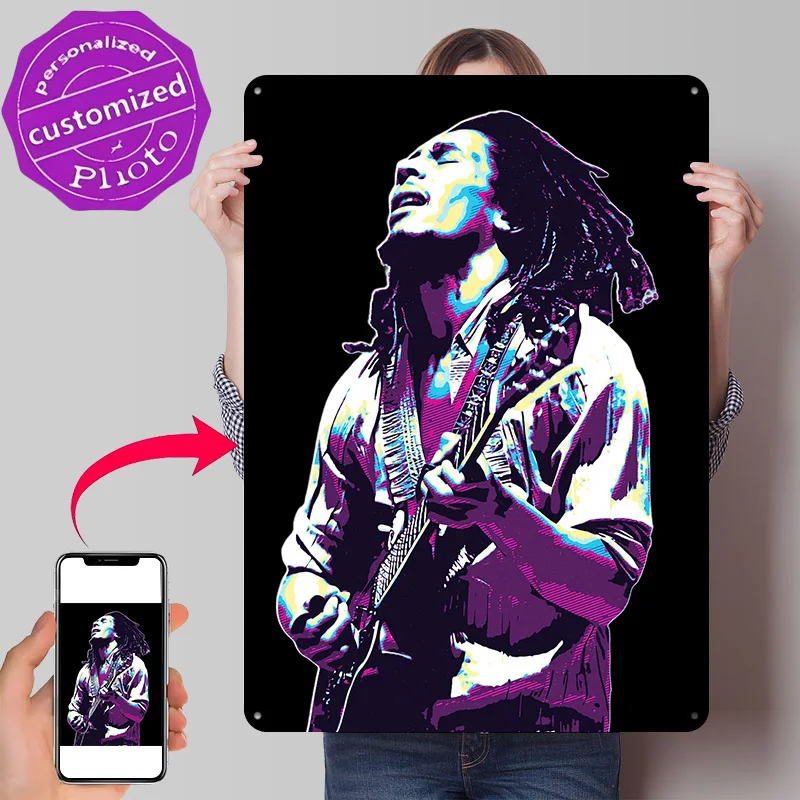 Image of Bob Marley Gitarrenporträt / M22 Metallposter Perfektes Geschenk für Fans und Liebhaber Personalisierte Wandkunst Metallschild für Wanddekoration