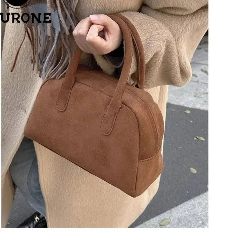 

Bloom Vintage Brown Bowling Women High Street Veet Chic Casual Y2k Hand Bag Ladies Retro Haruku Handbag Purse 2024