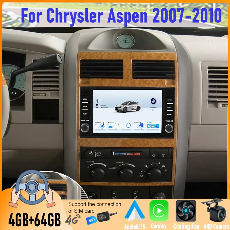

7'' 4+64GB Android 15 Car Stereo Radio For Chrysler Aspen 2007-2010 Carplay GPS Navi WiFi BT Touch Screen