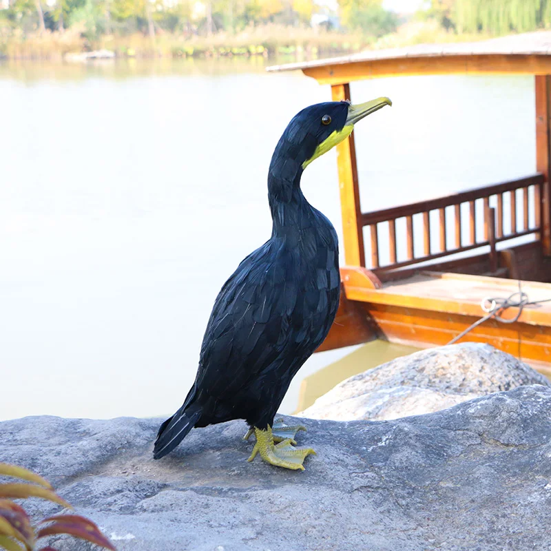 new real life look up cormorant model foam&furs black fish hawk bird garden decoration gift about 43x15cm xf2871