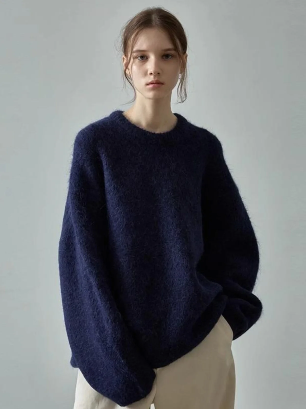Style Women's Woolen Sweater Lazy Style Knitted Sweater Spring 2026 New Arrival FACADE PATTERN Thickened Long Sleeve