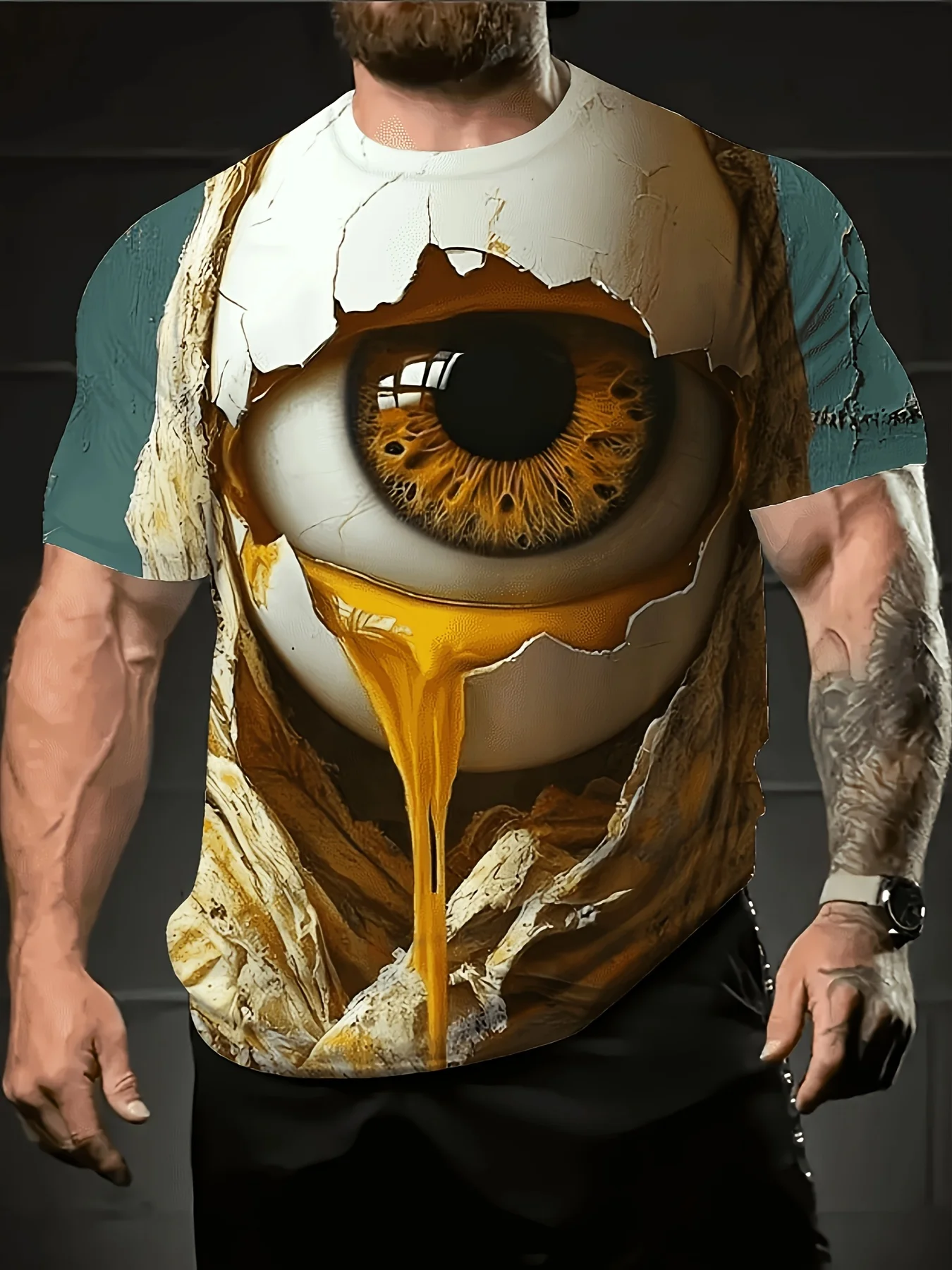 

﻿ Men's Plus Size 3D Printed Realistic Eye T-Shirt Iris Shell Design Men's Clothing with Cracked HumanInsect Eye Patterns Tees