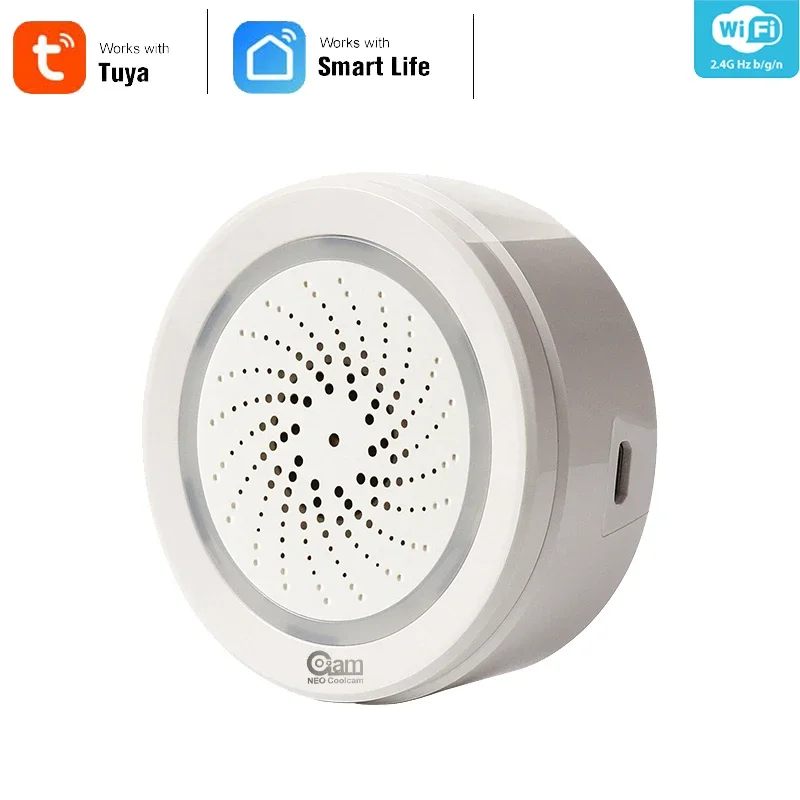 NEO Coolcam Smart Tuya Wifi Sirene Alarm Met Temperatuur-vochtigheidssensor Compatibel met Echo Google Home Assistant