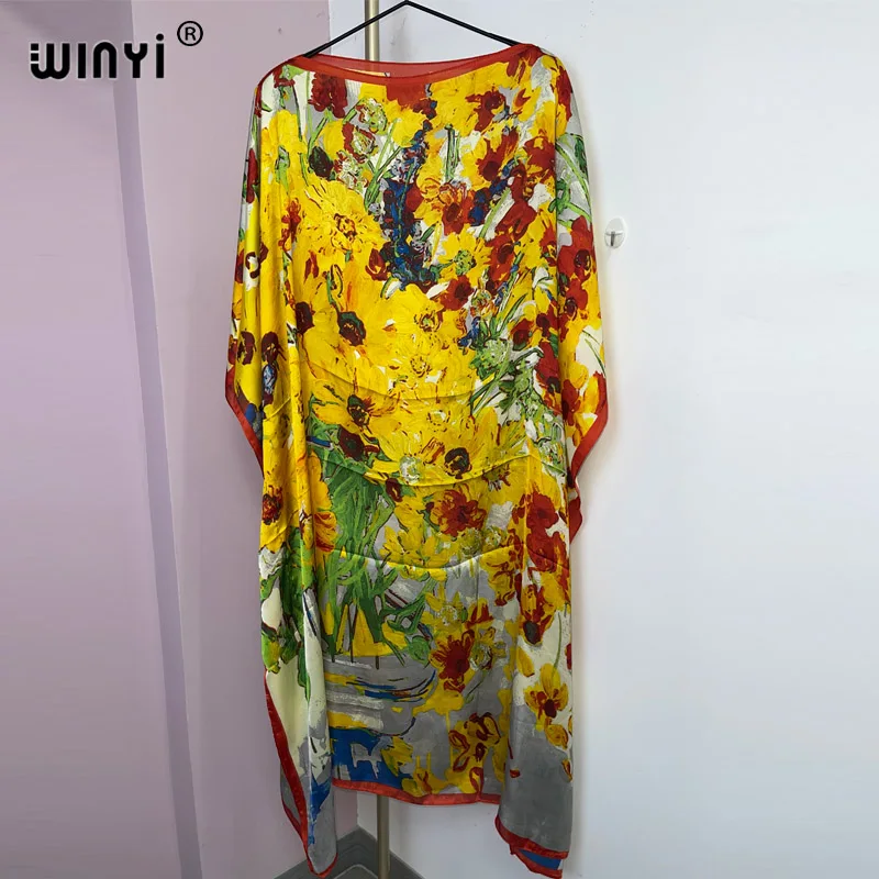 WINYI Summer beach Dress NEW Print Boho Hijab Loose vetidos Elegantes Muslim Abaya Robe Gown Sexy Lady Party maxi holiday kaftan