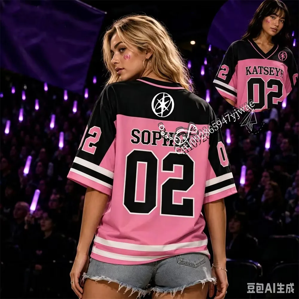 KATSEYE Wild World Tour Pink and Black Color Hoodie Glasses Gift Box T-shirt Daniela Yoonchae Member's Summer Unisex T-shirt