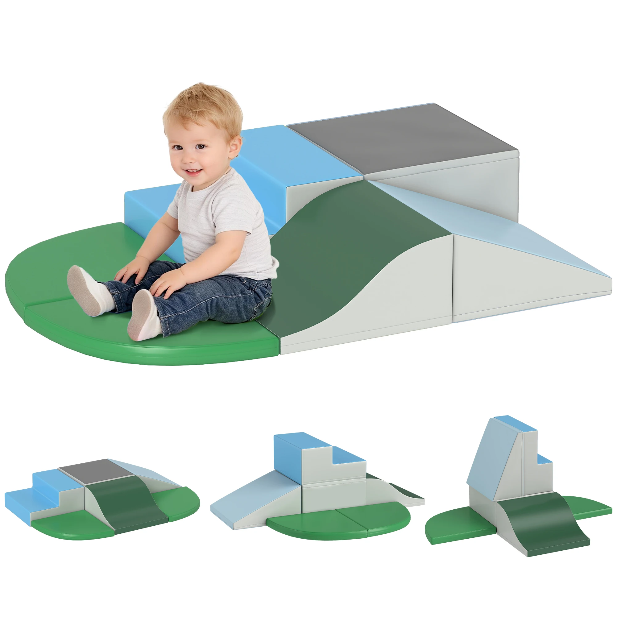 6PCS HOMCOM Bloques de construcción de espuma EPE para bebés con revestimiento sintético, juguetes educativos para niños en edad preescolar, multicolor