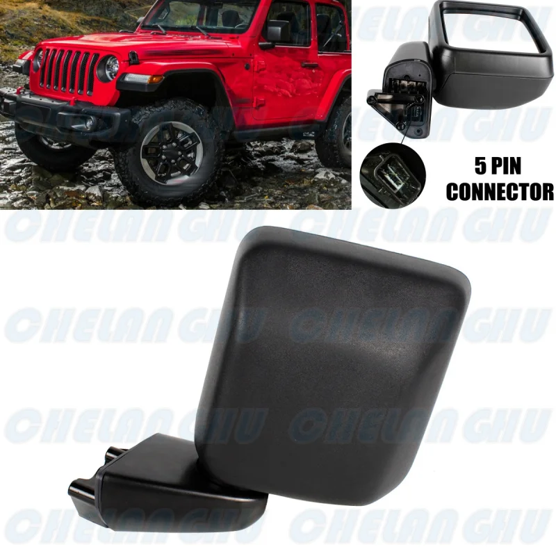 For Jeep Wrangler J1 2018 2019 2020 2021 Left Side 5 Pins Satin Black Heated Power Adjust Reversing Mirror Assembly 68281891AE