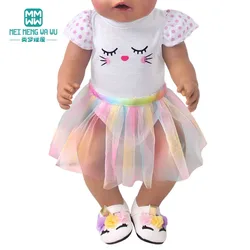 Clothes for doll fit 43cm toy new born doll and 45cm American doll Fashion Coat, striped T-shirt, jeans