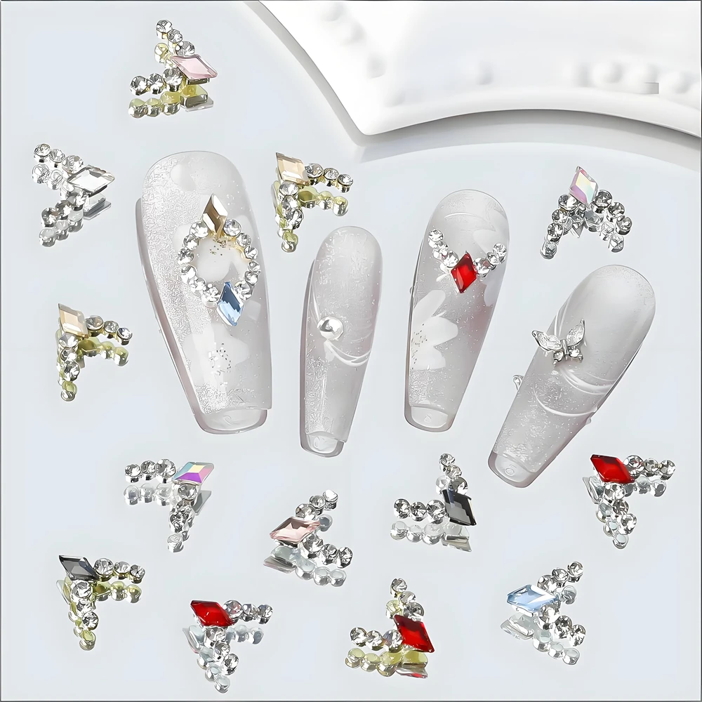 

10PCS 3D Luxury Alloy Nail Art Rhinestone Arc Charms Crystal Curve Accessories For French Nails Decoration Manicure Supplies