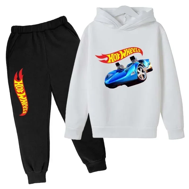 Hot Wheels Bambini Primavera Autunno Tute casual 3-12 anni Ragazzi Ragazze 2 pezzi Pullover Felpa con cappuccio Pantaloni Abiti Set di vestiti per bambini