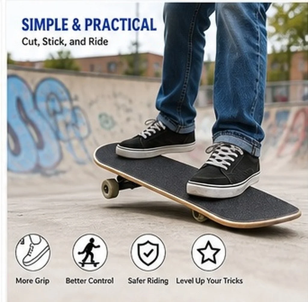 Black Skateboard Grip Tape 80x20cm Wear-Resistant Non-Slip Sandpaper Sheet for Scooter Stair Pedal