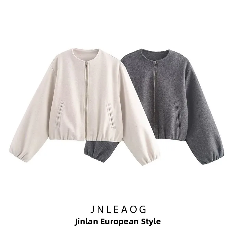 

JNLEAOG New Faionable Soft Pilot Jaet Women's Design Sense All-Match ort Outerwear French Sle Loose Fit Pure Color