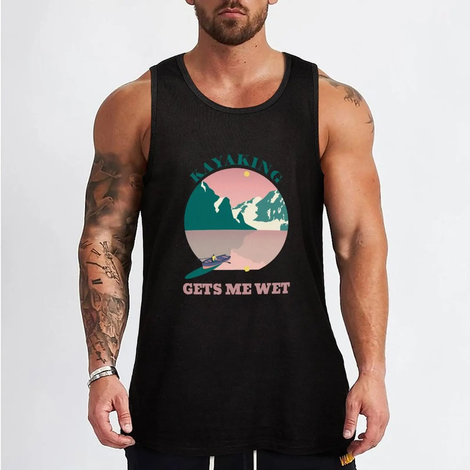 Kayaking Gets Me Wet Circle Landscape Tank Top summer 2024 bodybuilding men cute tops