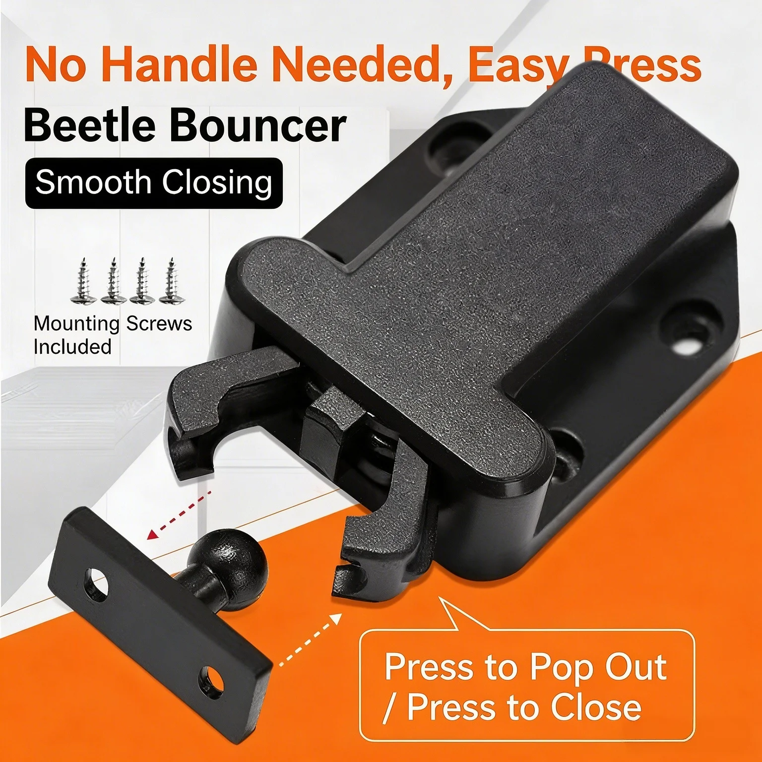 Furniture Plastic Beetle Cabinet Rebound Catch, Press Type Self Lock Cabinet Door Touch Latch for Wardrobe Cupboard