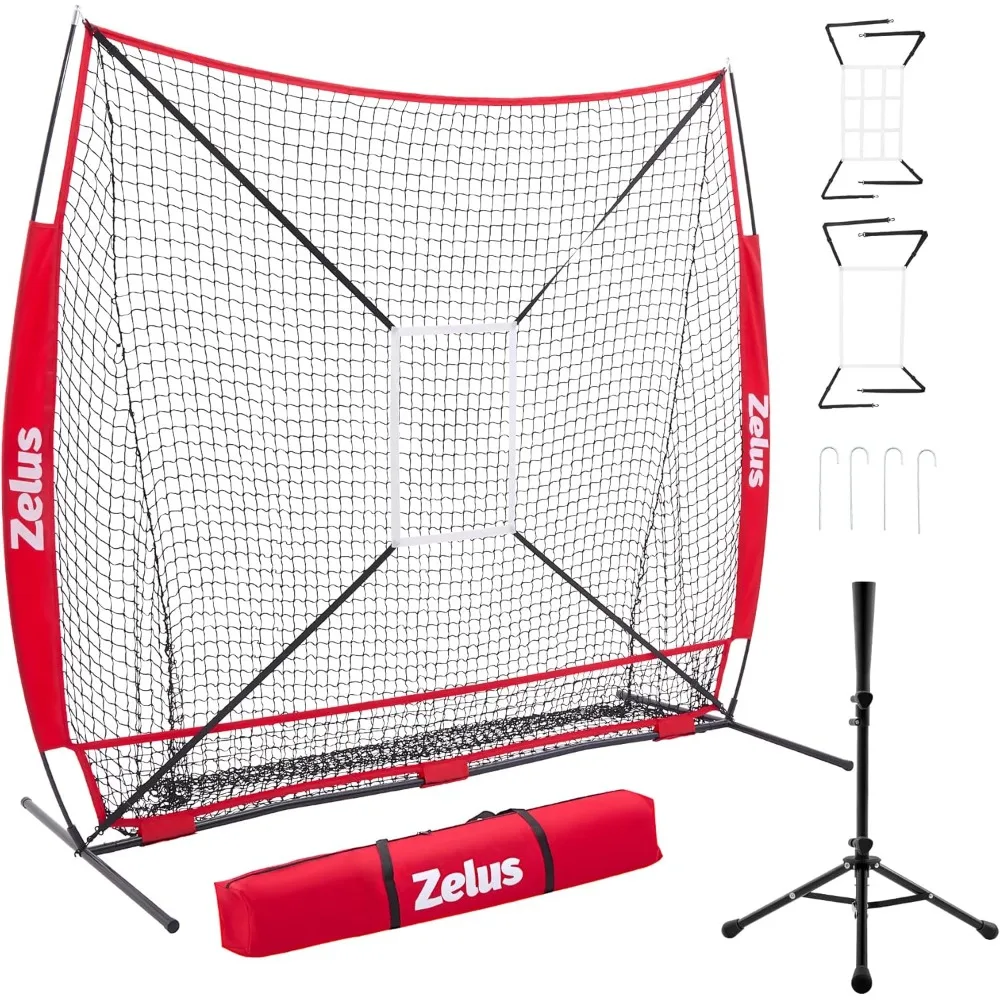 

Baseball Hitting and Pitching Net with Batting Tee, 2 Strike Zone Large Ball Collection System