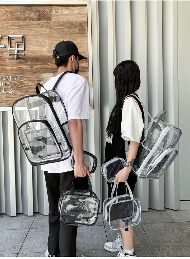 Waterproof Backpack Solid Clear Backpack Couple Fashion Bagback Designer Transparent PVC Set Bag  Unisex Large Capacity Backpack