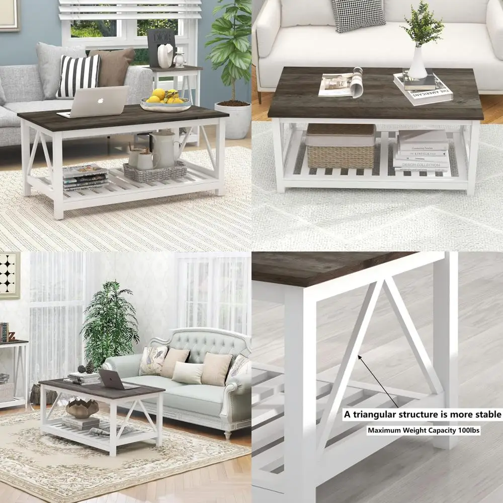 

Прямоугольный двухъярусный современный журнальный столик с планкой и V-образной рамой из темного дуба для гостиной