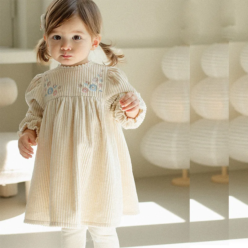 Little girl autumn embroidered lace dress girls autumn dress long sleeve princess dress girls baby dress