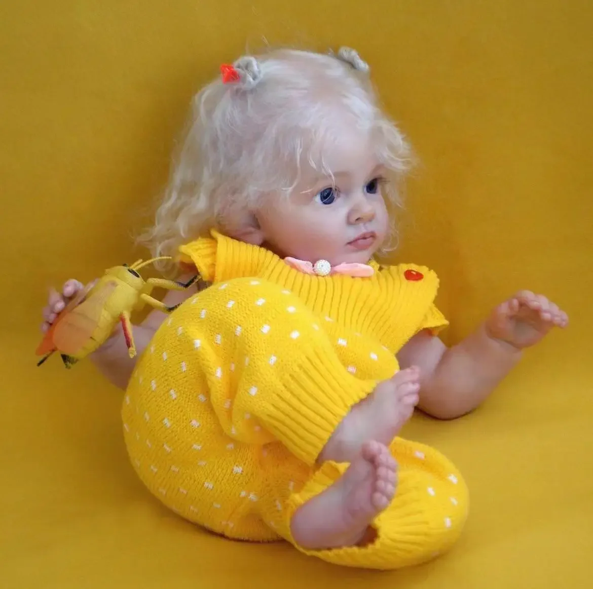 DLS Personalizowana, limitowana edycja, 24-calowa lalka Reborn Tutti z ręcznie wszczepianymi, długimi, białymi włosami, gotowa lalka, prezent na Boże Narodzenie.