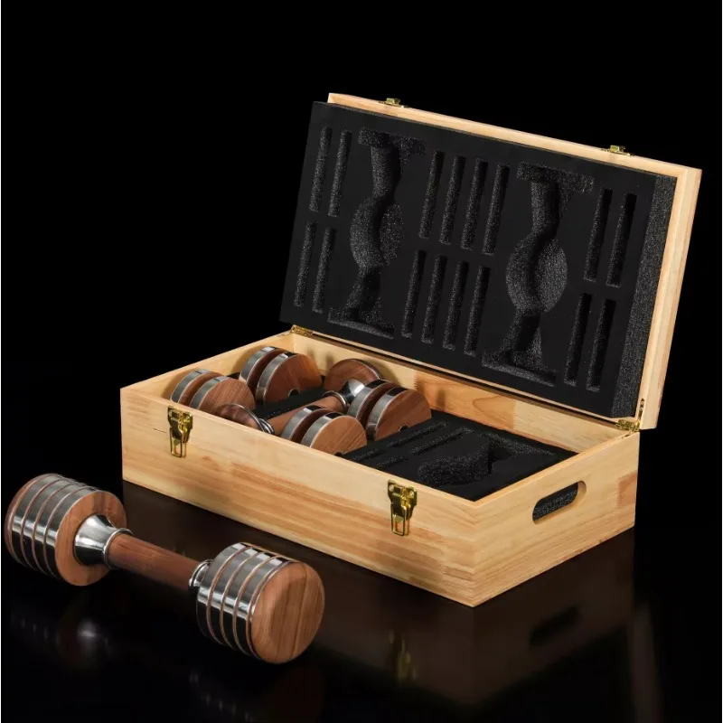 High Quality Luxury Wood Dumbbell Gift Box with Stainless Steel Adjustable Dumbbells Set  for Men & Women  Exercise