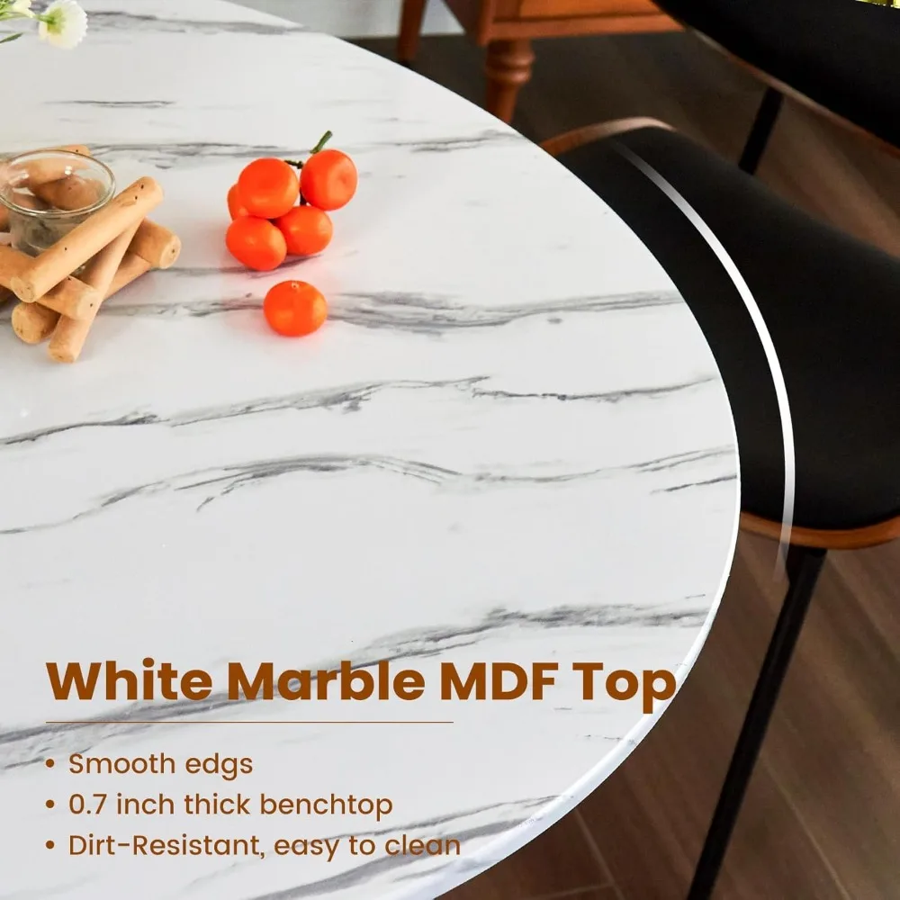 Contemporary Round Dining Table, Sleek Tulip-Inspired Kitchen Table, Mid-Century Modern Metal Base Table for Compact Spaces