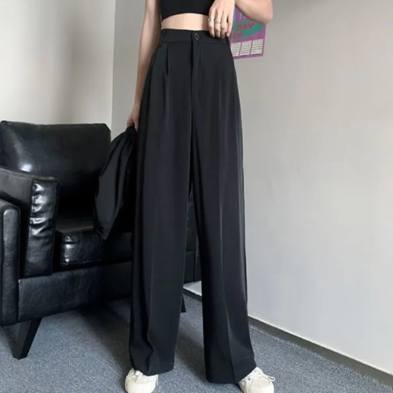 

QWEEK Baggy Black Suit Pants Women Casual Office Basic Wide Leg Trousers Korean Fashion High Waist Classical Loose Pantalones