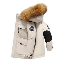 Zwart Donsjack 2024 Winter Gevoerd Wit Eendendons Bontkraag Met Capuchon En Casual Mode Dik Warm Geborduurd Design Parka