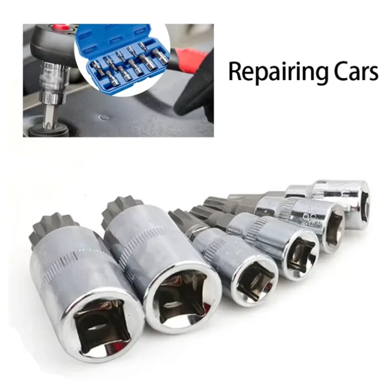 Conjunto premium de alta qualidade de 10 soquetes de broca estriada quadrada tripla de aço de liga - tamanhos de acionamento M4 - M18, 1/4", 3/8", 1/2"