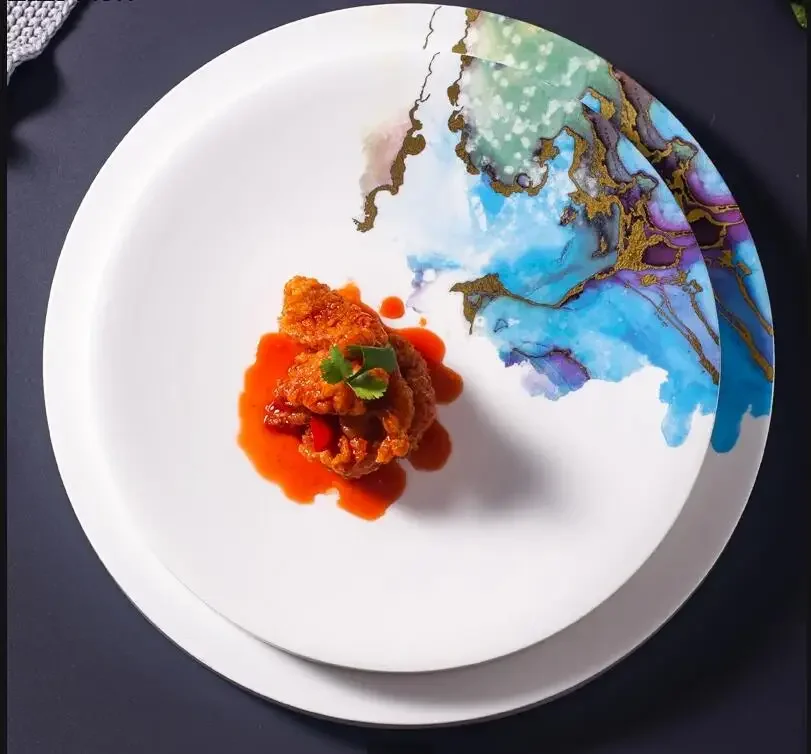 

Керамическая толстая тарелка для ресторана, стейка, ужина, завтрака, салата, современная домашняя кухня, круглая посуда