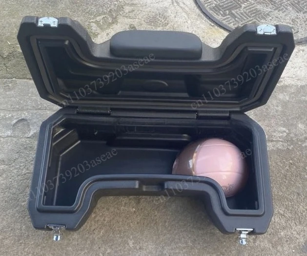 Off-Road Motorcycle ATV Storage Box, Waterproof Lockable Luggage Trunk with Integrated Comfort Backrest Accessory