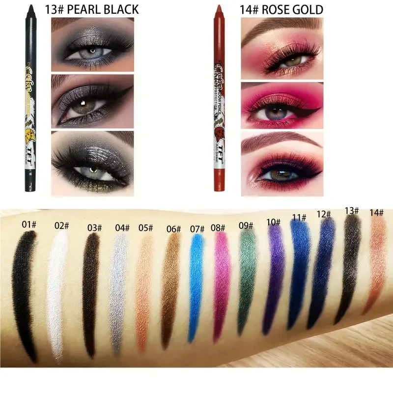 Pearly Glitter Colorful Eyeshadow and Eyeliner Gel Pen - Waterproof, Smudge Proof, Long Lasting - Red Berry Yellow Color