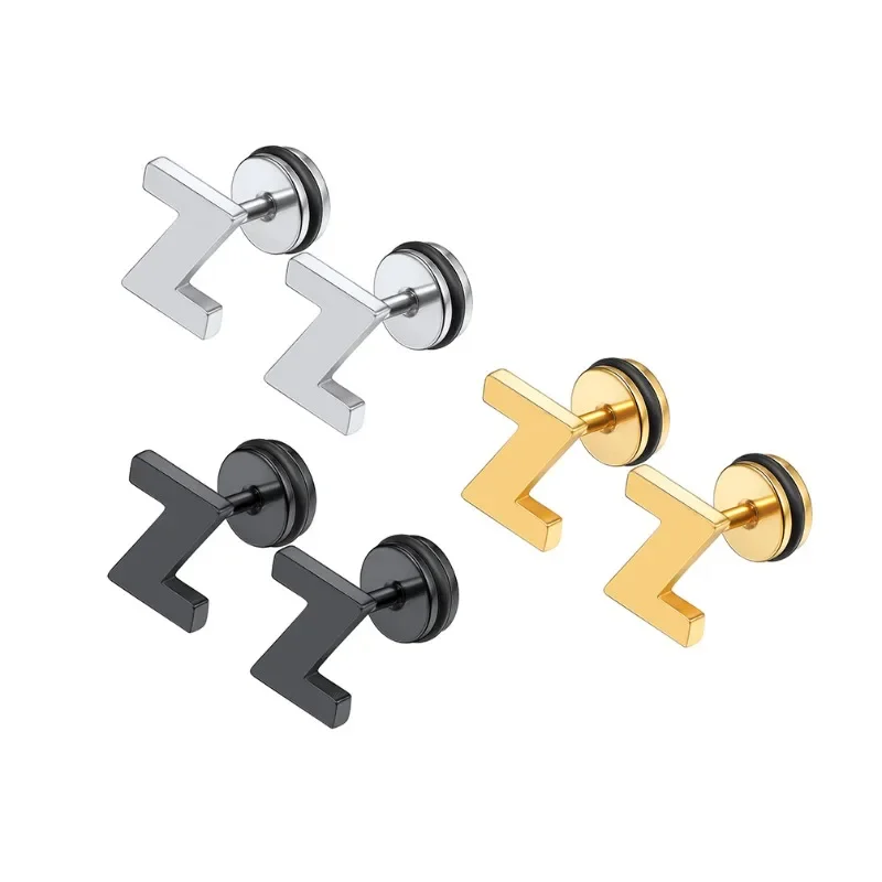 3pairs/Set Three Metal Colors Letter Stud Earrings for Man Woman Party Festival BFF Couple Birthday Jewlry Gift