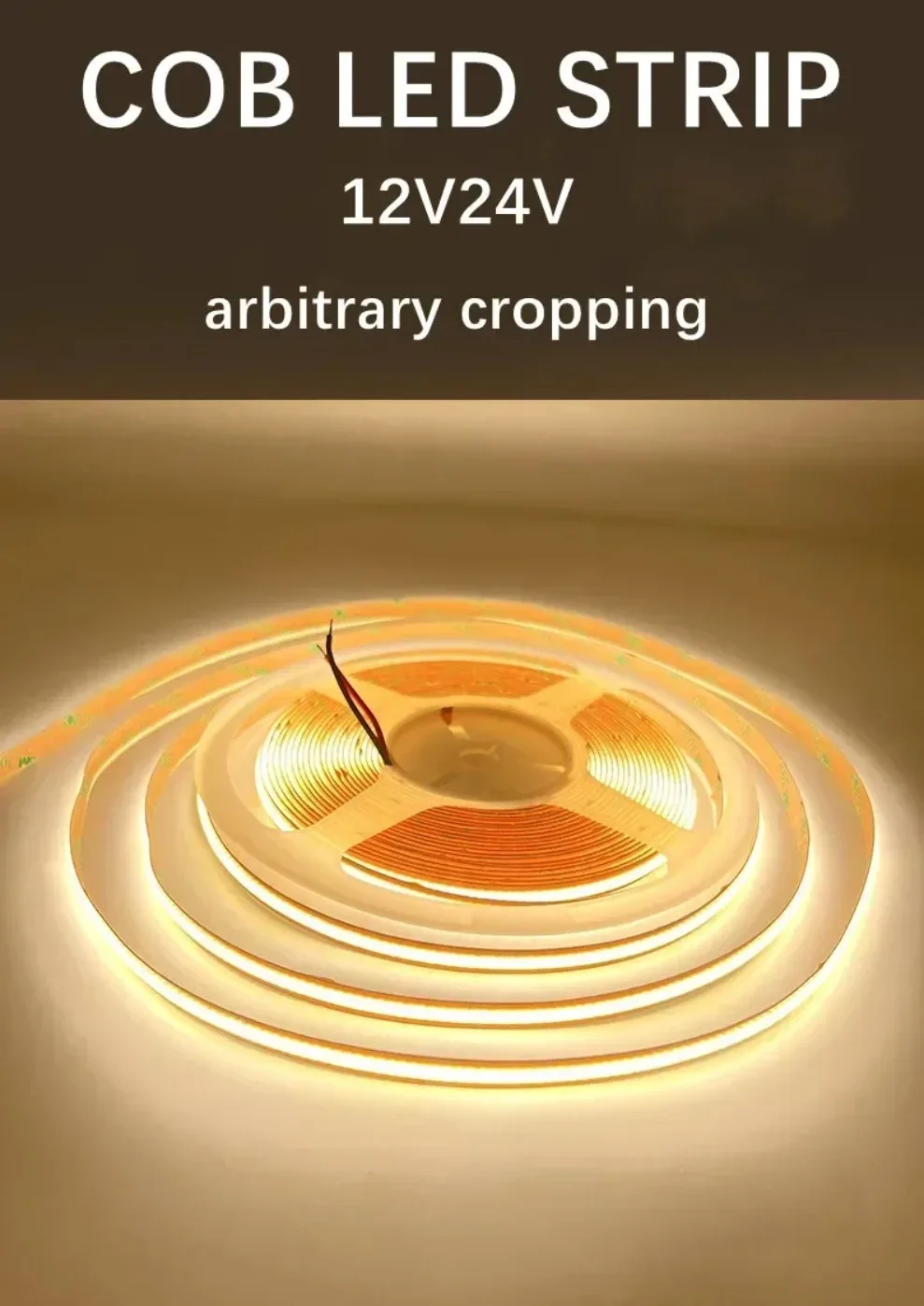 DC 12V/24V 8MM COB LED Strip Free Cut Cuttable 400LEDs/M 528LEDs/M High Density Flexible Tape Home Decoration Lighting 0.5M-10M
