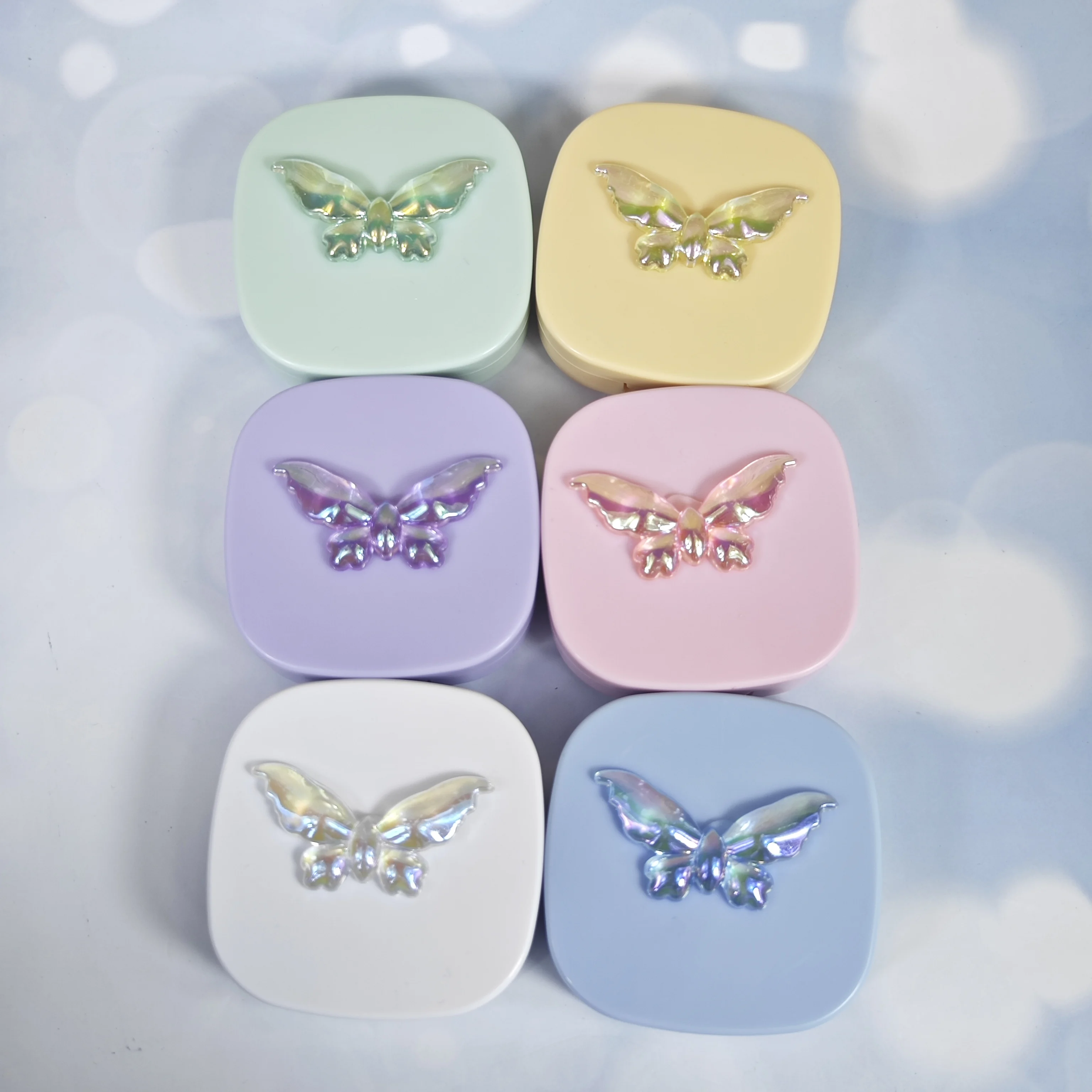 Gradient Color Resin Butterfly Contact Lens Case with Mochi Box - Stylish, Portable Dual Box for DIY Fun & Eye Care on the Go