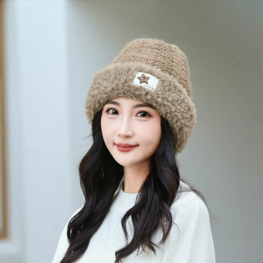 New Knitted Knitted Hat Casual Thickening Pullover Hat Windproof Keep Warm Pile Cap Women Girls