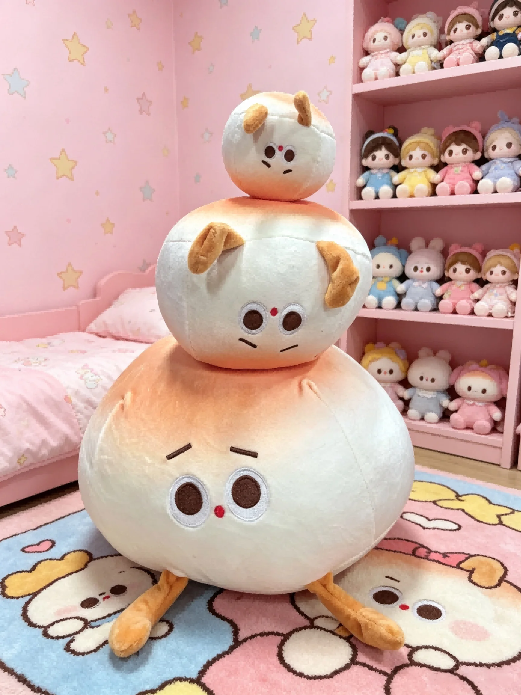 3pcs Cute Steamed Bun Plush Doll, Soft Kawaii Baozi Stuffed Plushie Toy, Food Shaped Pillow Decor, Birthday Gift for Kids