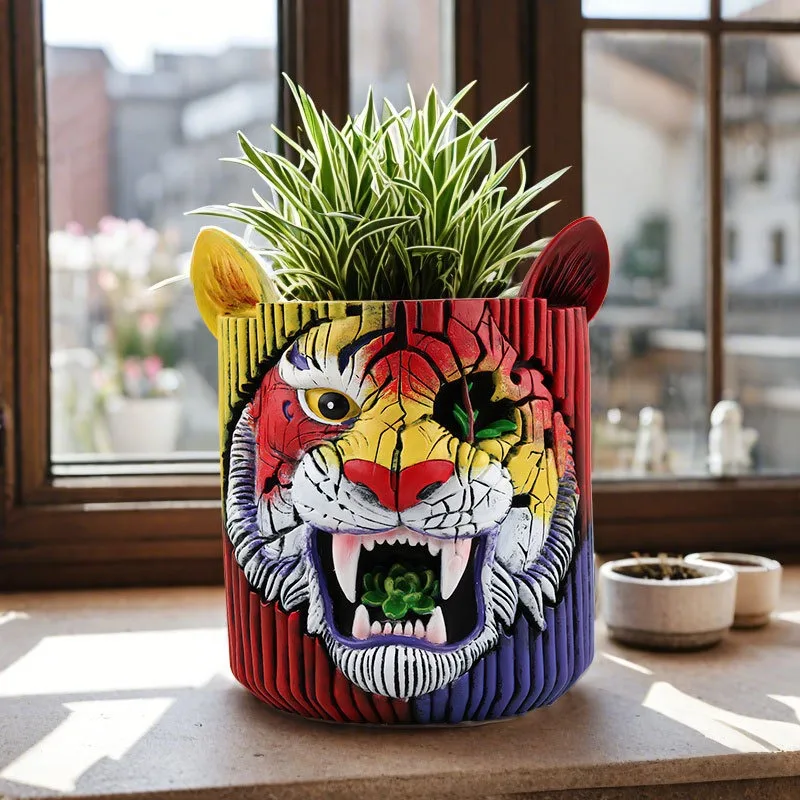 Creative Resin Flower Pot - Tiger Snake Seven Star Ladybug Octopus Planting Container Home Decorative Animal Shaped Planter