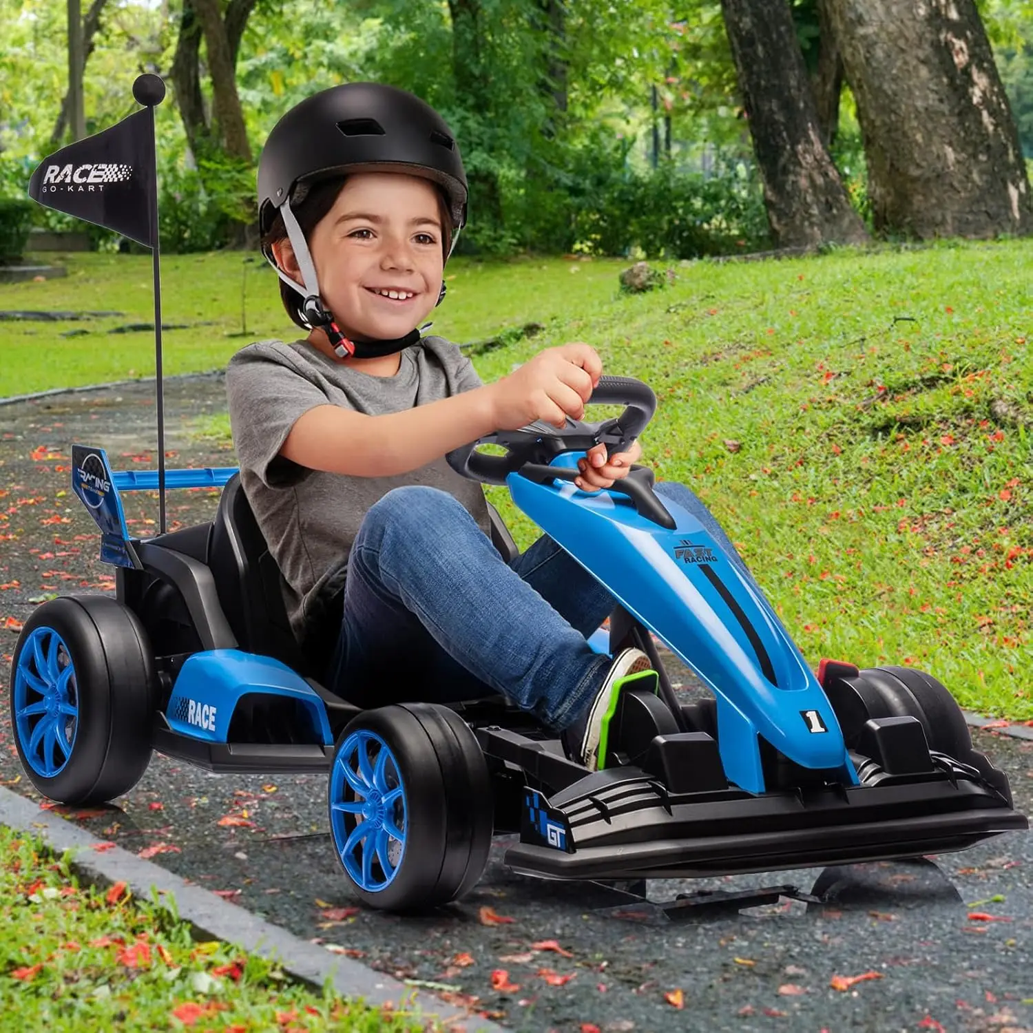 Go Kart for Kids,24V 7Ah Battery Two 200W Motors,7.5MPH Fast Drifting Circling Car,Adjustable Seat Electric Ride Toy,Blue