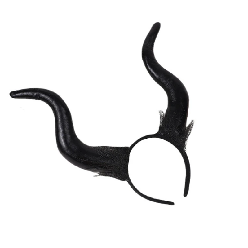 652F Furry Devil Horn Headband for Adult Kids Cosplay Costume Gold Stamping Hairhoop Halloween Headdress ComicShow Headpiece